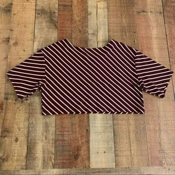 Free people maroon and white diagonal striped oversized cropped top -S - Picture 5 of 6